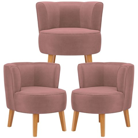 Conjunto 3 Cadeiras Modernas para Recepção Clinica Macia Tecido Veludo Confortável Pés de Madeira