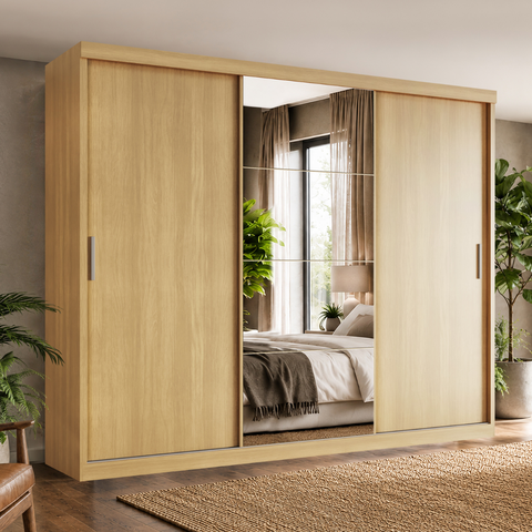 Guarda Roupa Casal Paris 3 Portas de Correr 2 Gavetas com Espelho Teka Madrid