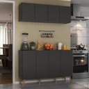 Ver imagem 1 de Kit Armário de Cozinha Aéreo e Balcão 4 Portas Retrô Multimóveis Mp2170 Preto/natural