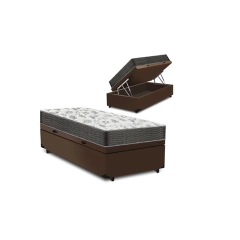 Cama Box Baú Solteiro Confort Suede Marrom Com Colchão Solteiro Confort Molas Ensacada 69x88x188
