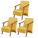 Ver imagem 1 de Kit 3 Poltronas Venus 1 Lugar Braço Madeira Maciça Tecido Suede Unidecor Amarelo