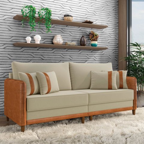 Sofá 3 Lugares Living 192cm Pé Madeira Valença Nozes/veludo K01 - D’Rossi