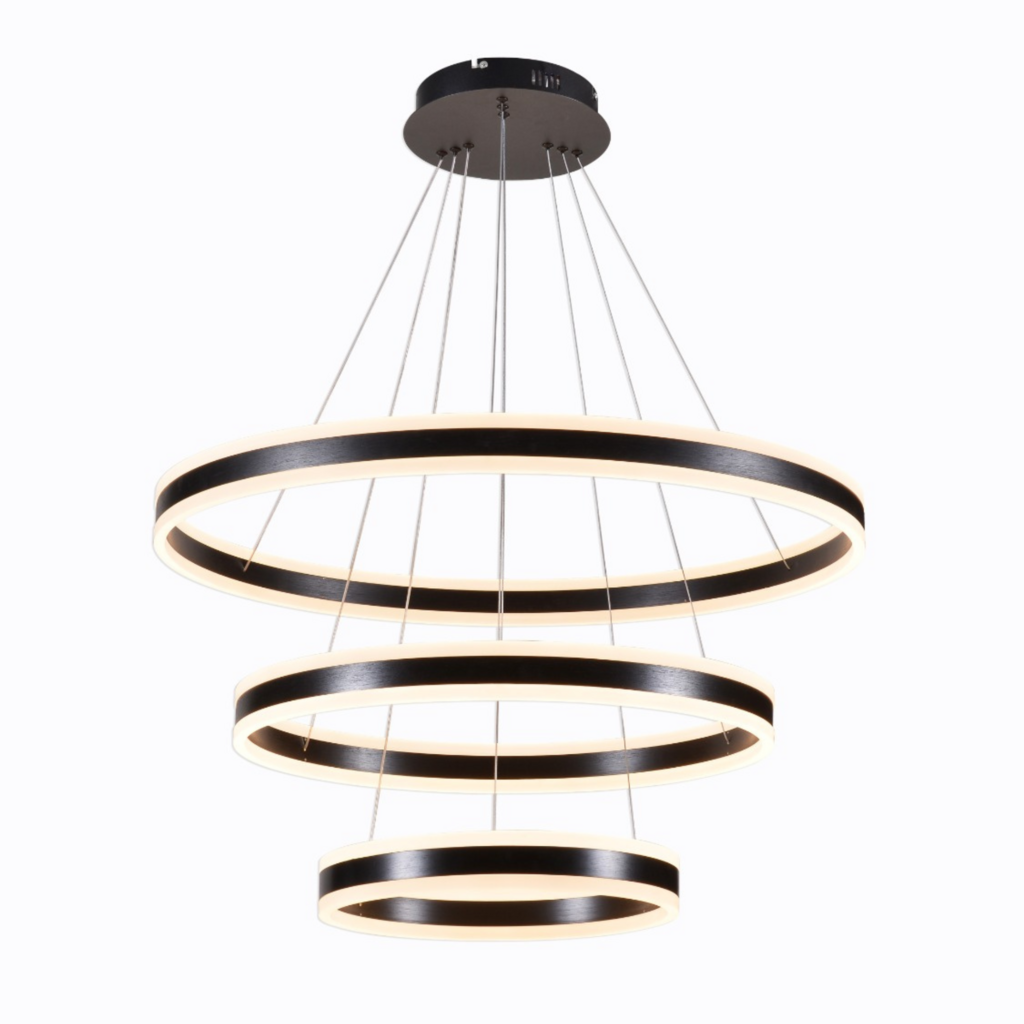 Lustre Pendente Φ40×φ60×φ80cm 226w 3000k 22600lm Bivolt Metal Escovado Preto+acrilico Cabo: 4mt