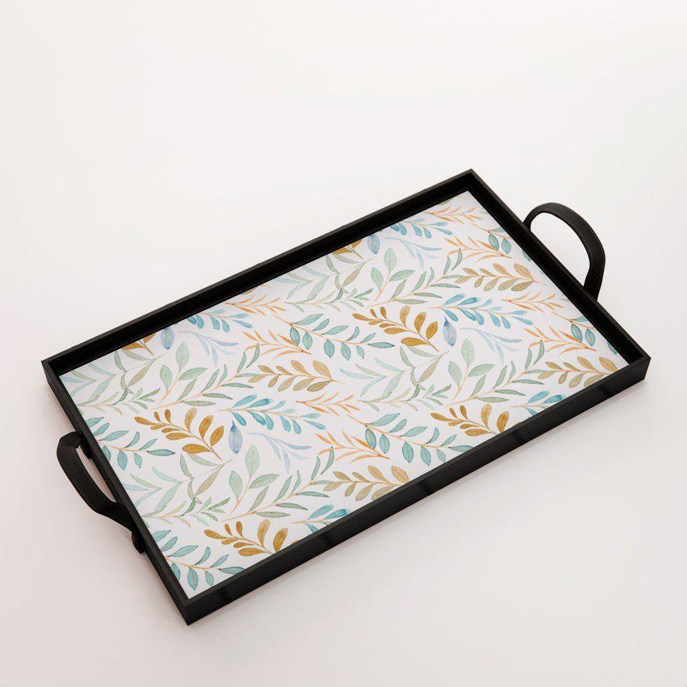 Bandeja Decorativa Grande Ramos Coloridos 45x30cm Preta - 1