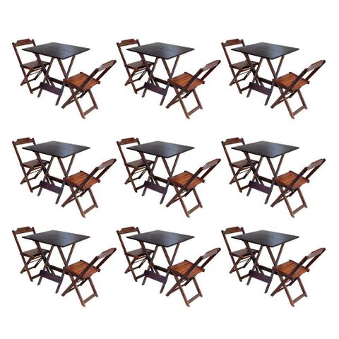 Kit 9 Jogos De Mesa Dobravel Com 2 Cadeiras De Madeira 70X70 Para Restaurante E Bar - Imbuia