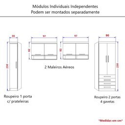 Guarda Roupa Dormitório Modulado Alpes Solteiro - Roupeiro Luciane M03:Azul - 5