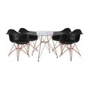 Ver imagem 1 de Conjunto Jantar Mesa Redonda Vidro 90cm com 4 Poltronas Pretas Ferro Cobre Cor: Preto