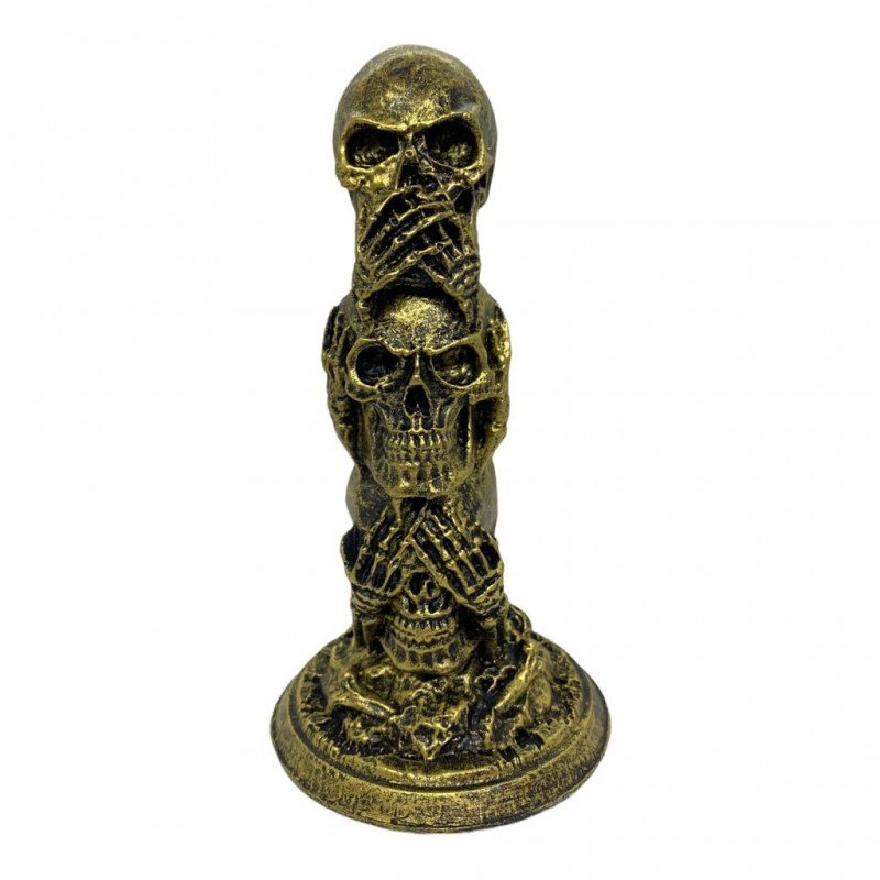 Escultura Toten 3 Crânios Dourado 12,50 cm em Resina - 1
