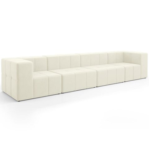Sofá 4 Lugares para Sala Living Modular 352cm Lancaster F04 Veludo Bege - Lyam Decor