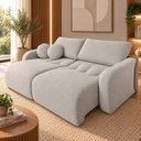 Ver imagem 1 de Sofá Cama Casal Retrátil e Reclinável 3 Lugares Bicolor Baunilha / Café Uruguai 196cm