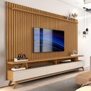 Ver imagem 1 de Rack Com Painel Ripado Para TV Até 75 Polegadas 1.8 Nature Off White Versátil Giga Móveis