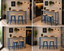 Ver imagem 4 de Mesa Jantar Aparador Bancada Alta Industrial 110x80cm Tampo Bege Pés Azul