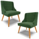 Ver imagem 1 de Kit 2 Cadeiras Decorativas Sala de Jantar Pés Palito de Madeira Firenze Suede Verde Esmeralda/Natura