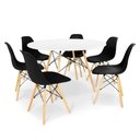 Ver imagem 1 de Conjunto de Mesa de Jantar Eames Eiffel Redonda 120cm Tampo de Madeira Branco com 6 Cadeiras Pretas