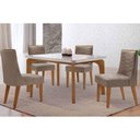 Ver imagem 1 de Conjunto: Mesa de Cozinha Londrina C/ Tampo Madeirado C/ Vidro Canto Curvo 120x80cm 4 Cadeiras