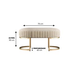 Banco Recamier Puff Glow Veludo Bege 75cm Zahav Estofados:Bege - 2