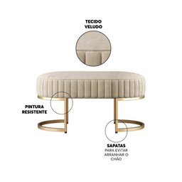 Banco Recamier Puff Glow Veludo Bege 75cm Zahav Estofados:Bege - 3