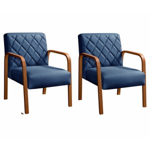 Conjunto 2 Poltronas Lara Cadeira decorativa Sala, Recepção - Linho Azul