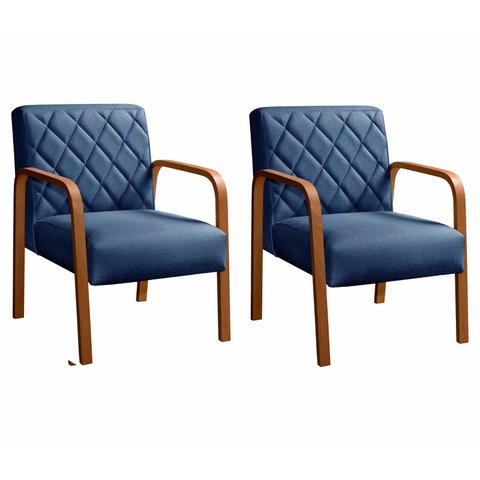 Conjunto 2 Poltronas Lara Cadeira decorativa Sala, Recepção - Linho Azul
