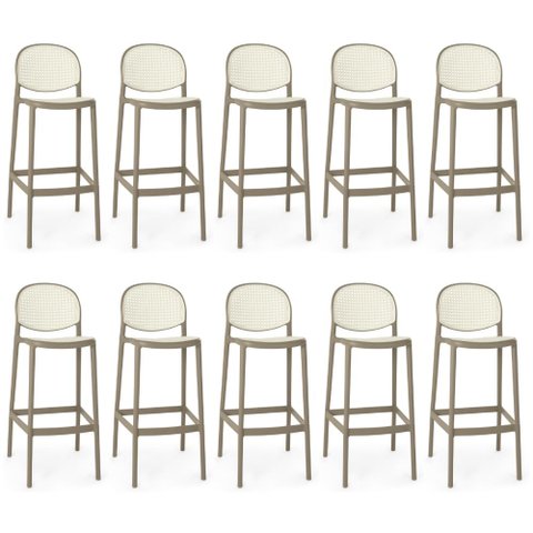 Kit 10 Banqueta Alta com Encosto Roma em Polipropileno - Branco/cinza Escuro