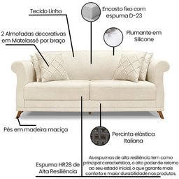 Sofa 3 Lugares Retro Polo 200cm com Almofada Linho Natural Ezz Natural - 8 Sofa 3 Lugares Retro Polo 200cm com Almofada Linho Natural Ezz Natural - 8
