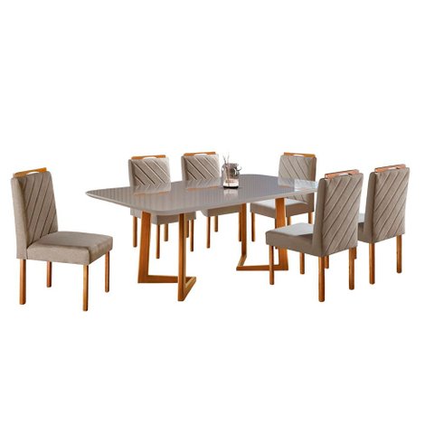Conjunto Sala de Jantar 6 Lugares Mesa Veneza 1.80m Madeira Maciça Mesa e Cadeiras Móveis Mundial