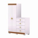 Ver imagem 2 de Cômoda Guarda-roupa 4 Gavetas 2 Portas Cristal Branco/camarim - Vila Rica