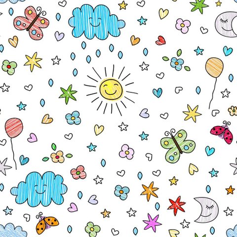 Papel de Parede Decorativo Baby Desenhos Rabiscados Cute Coloridos 3,0m