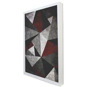 Quadro Decorativo Caixa Geométrico Vermelho, Cinza e Preto  Tacolado Moldura Caixa 3cm Preta com Vid