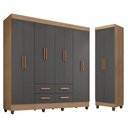 Ver imagem 1 de Guarda Roupa Casal Porto 8 Portas e Armário Multiuso Lite Nature Cinza - Móveis Leão