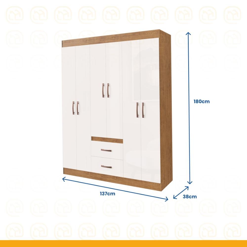 Guarda-roupa Montevideu Casal 6 Portas 2 Gavetas Doripel - 5