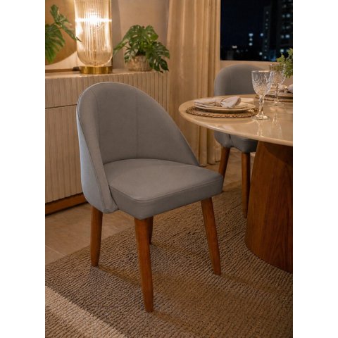 Cadeira Lua Estofada Moderna Sala de Jantar Suede Cinza