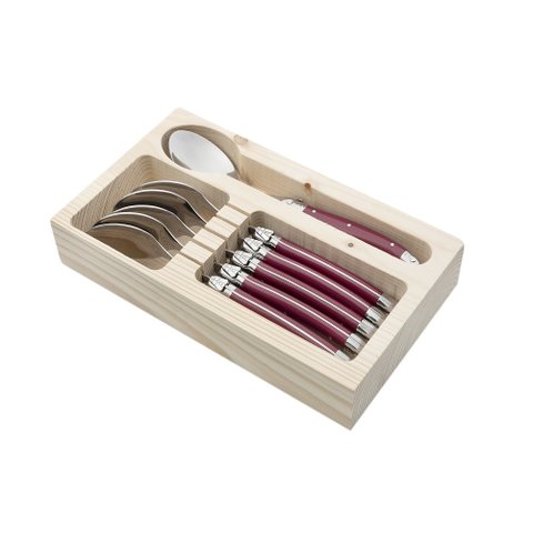 Conjunto 6 Colheres Luxo Em Bandeja De Madeira Laguiole - Latour - Bordeaux