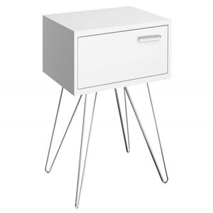 Mesa de Cabeceira 881 Branco - 1 Gaveta com Pés Cromados - Carraro