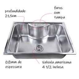 Cuba Inox Gourmet Fabrinox 65cm polida, tabua e cesto - 2