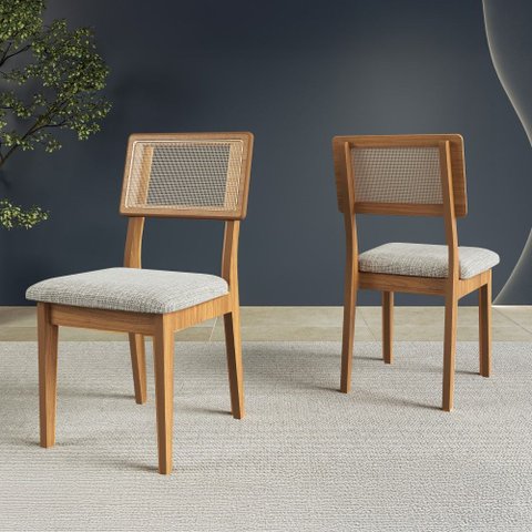Kit 2 Cadeiras com Assento Estofado Encosto em Tela 100% MDF Freijó/Cinza Escuro Dalla Costa