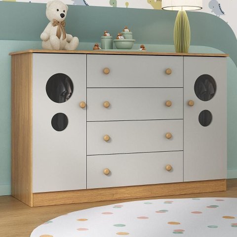 Cômoda Infantil 125cm 2 Portas com Vidro e 4 Gavetas Pirulito Multimóveis Mp4470 Madeirado-off