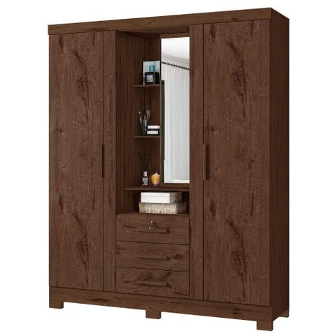 Guarda Roupa Casal com Espelho 3 Portas 3 Gavetas Capelinha 166 cm Jacaranda Zanz