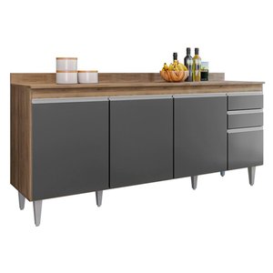 Balcão Ágatha 4 Portas 180cm S/ Tampo Freijó com Grafite - Vallisa Decor