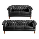 Ver imagem 1 de Conjunto Sofá Dom Pedro 2 e 3 Lugares Chesterfield Capitonê - Couríssimo Preto