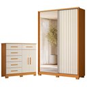 Ver imagem 1 de Guarda Roupa Solteiro Frizatto 02 Portas de Correr com Espelho e Cômoda Xangai Cinamomo Off White - 