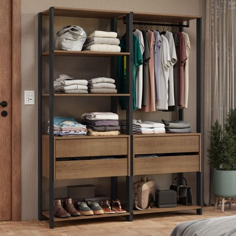 Guarda-roupa Closet Modulado 4 Gavetas 6 Prateleiras 140cm Valencia Madesa