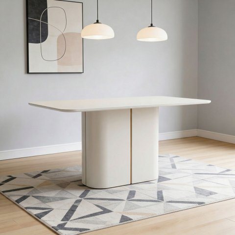 Mesa de Jantar 6 Lugares Retangular Tampo Vidro Verbena N01 Off White - Lyam Decor