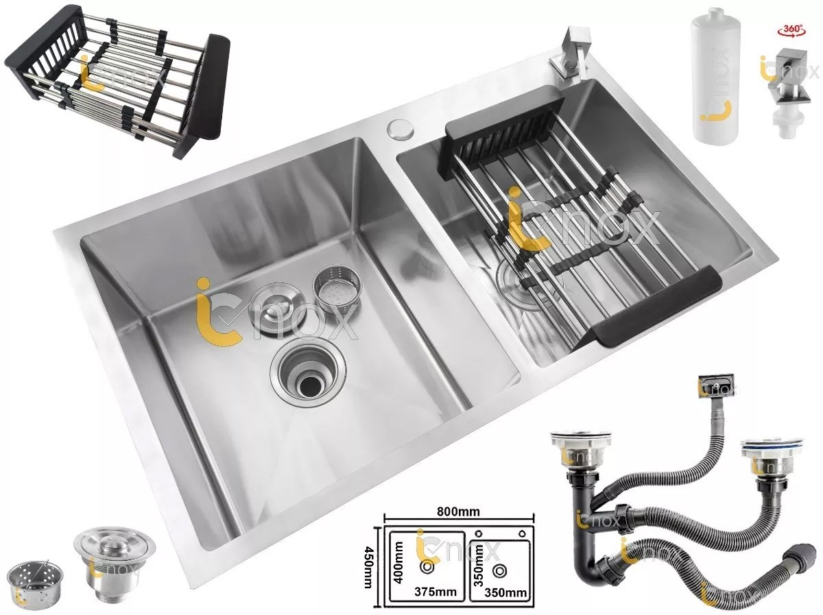 Cuba Dupla Inox Aruba 80x45 Cm Válvulas Escorredor Dispenser - 2