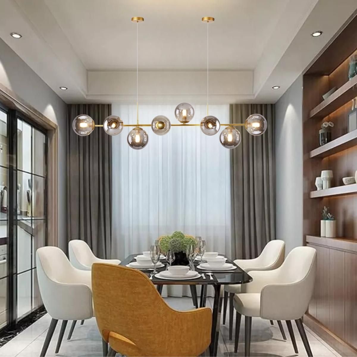 Ver imagem 4 de Luminária Lustre 8 Globos 128cm X 118cm Jabuticaba Pendente Teto Gimpo Kjdd-e-544-gold-smoky-8