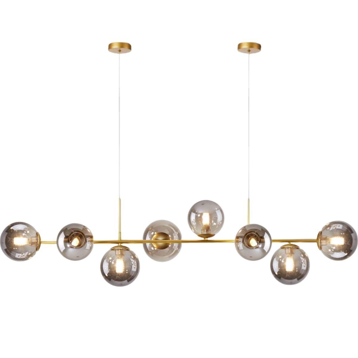 Luminária Lustre 8 Globos 128cm X 118cm Jabuticaba Pendente Teto Gimpo Kjdd-e-544-gold-smoky-8