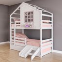 Ver imagem 1 de Treliche Casinha com Janela com Escada/ Escorregador e Grade de Proteção Madeira Maciça Branco/