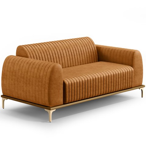 Sofá 2 Lugares para Sala de Estar Molino 150cm D02 Base Castanho Pés D'ouro Couríssimo Whisky B-90 -