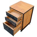 Ver imagem 2 de Gaveteiro Office Estilo Industrial com 3 Gavetas e 4 Rodízios - Ferro em Preto e Madeira Tom Castanh