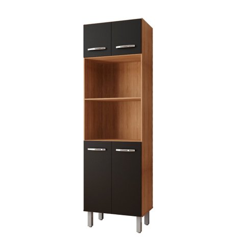 Armário Paneleiro 4 Portas para Cozinha Mara Savana/preto - Moblis